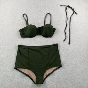 J Crew Bikini Set  High Rise Bottoms M Underwire Top 34C Olive Green NWOT